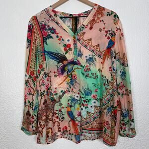 Aratta Silent Journey Eva's Garden Blouse In Peach Sky Size Medium